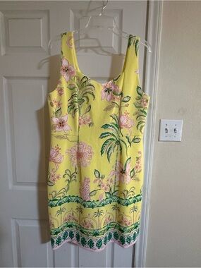 NWT Lilly Pulitzer Yellow Tropical Floral Sleeveless Shift Dress Size L